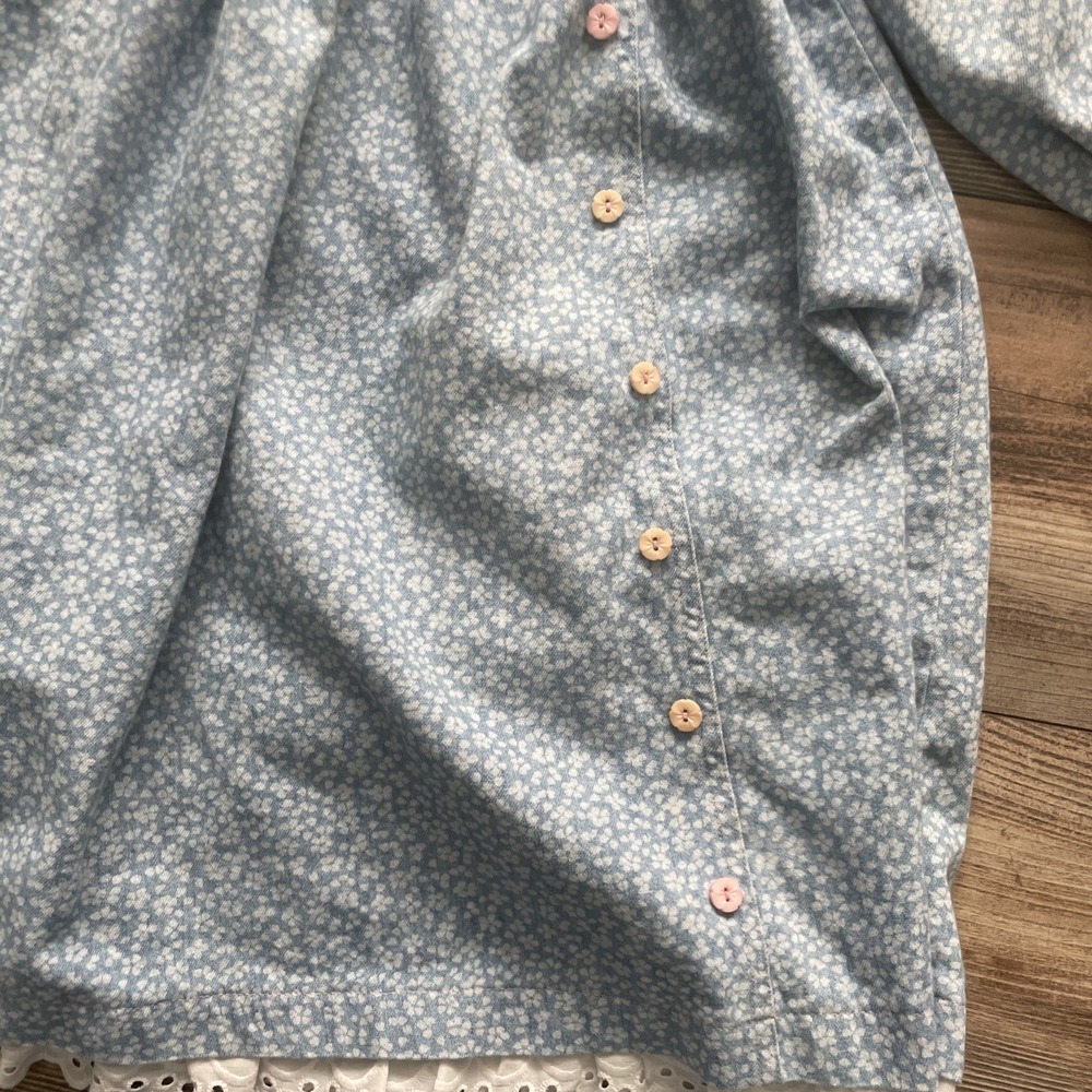 Vintage 1980s Toddler Girl 4 Blue Ditzy Floral Cotton Lace Collar Easter Outfit - Picture 2 of 8